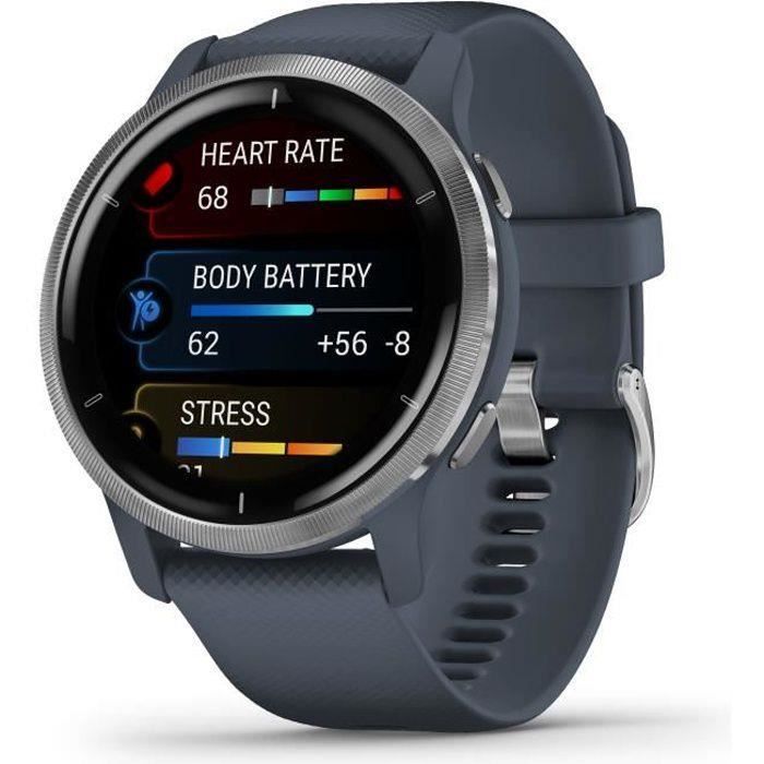 Garmin - Venu 2 - Montre connectée GPS Multi-sports & Santé - Autonomie Longue Durée - Bracelet Bleu Gris & Silver