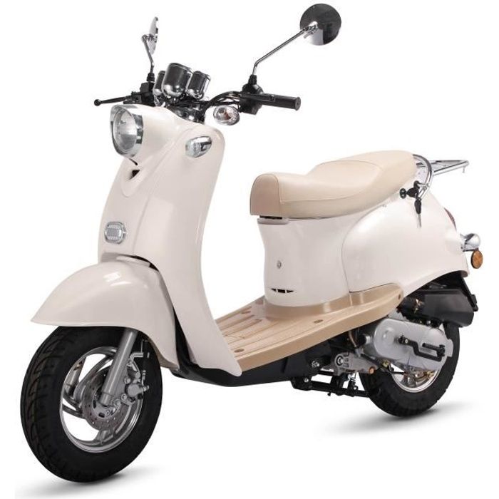 Scooter rétro 50cc 4Temps EURO 5 Blanc + Carte Grise ( SIV)