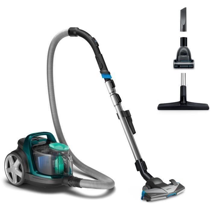 PHILIPS FC9555/09 Aspirateur traîneau sans sac PowerPro Active - Brosses TriActive+ et sols durs – Mini Turbo-Brosse - 650W - 76db
