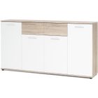 JACKY Buffet bas classique blanc et décor chêne mat - L 160 cm