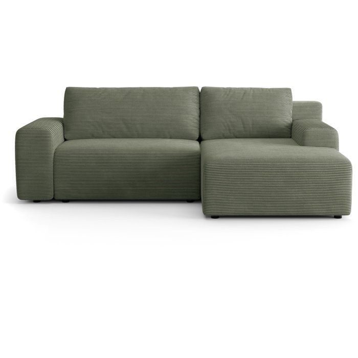 Canapé dangle convertible réversible - 5 places - BOMBEY - Velours côtelé Vert - 264 x 162 x 85 cm