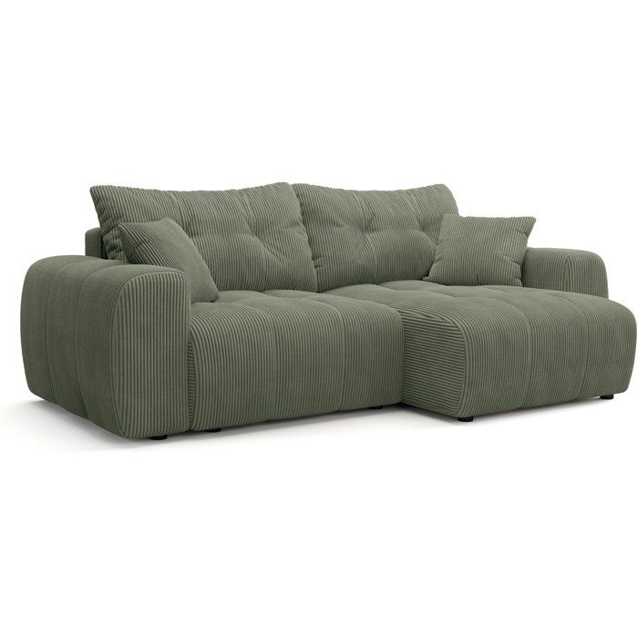 Canapé dangle convertible - 4 places - BRANDON - Velours côtelé Vert - 242 x 144 x 86 cm