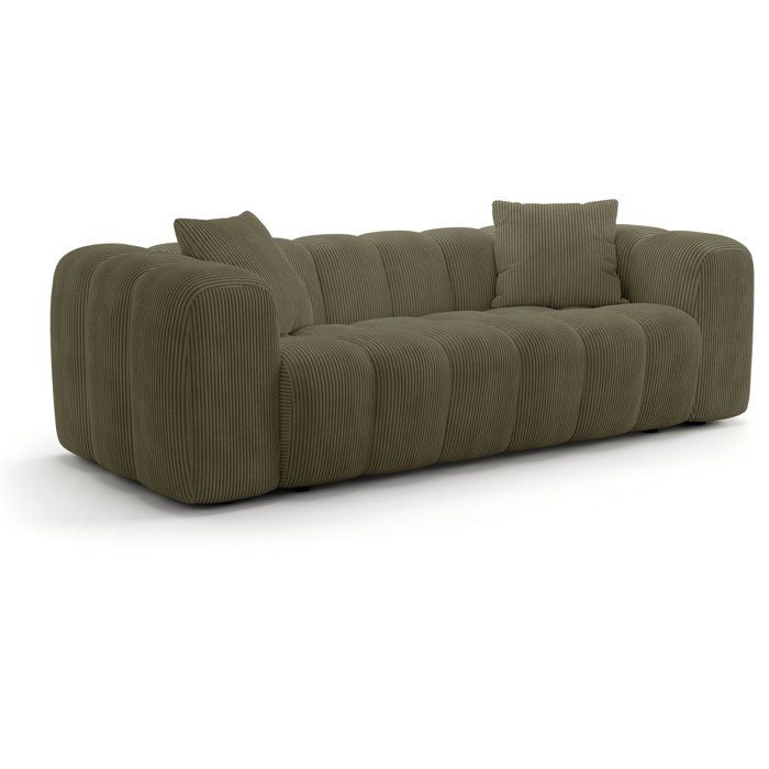 Canapé fixe - 3 places - SFERA - Velours côtelé Vert - 240 x 100 x 80 cm