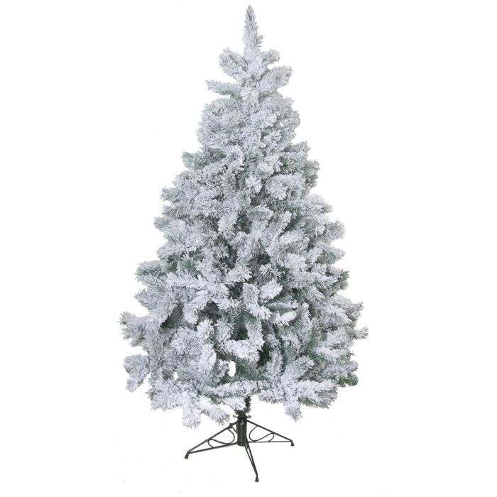 Sapin De Noël Artificiel Floqué Neige 150 Cm - 768 Branches, Support Métal Pliable - Montage Facile, Ignifuge Vert/Blanc