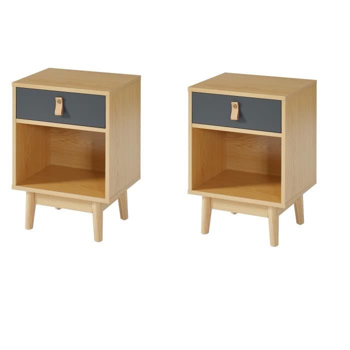 CAMBRIDGE Lot de 2 Tables de chevet + niche de rangement anthracite et
