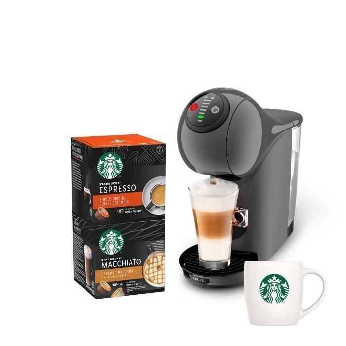 KRUPS NESCAFE DOLCE GUSTO Machine à café + 2 boites de capsules espresso et macchiato + mug Starbucks, Compact, Anthracite YY4893FD