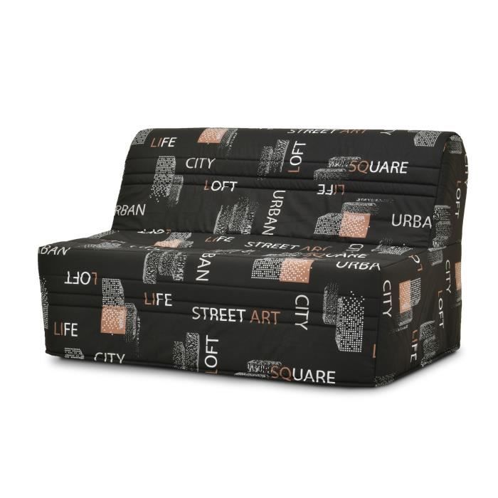 Banquette BZ Joe - Tissu Gris/Noir, 143x97x89cm - Convertible Pour Petit Espace