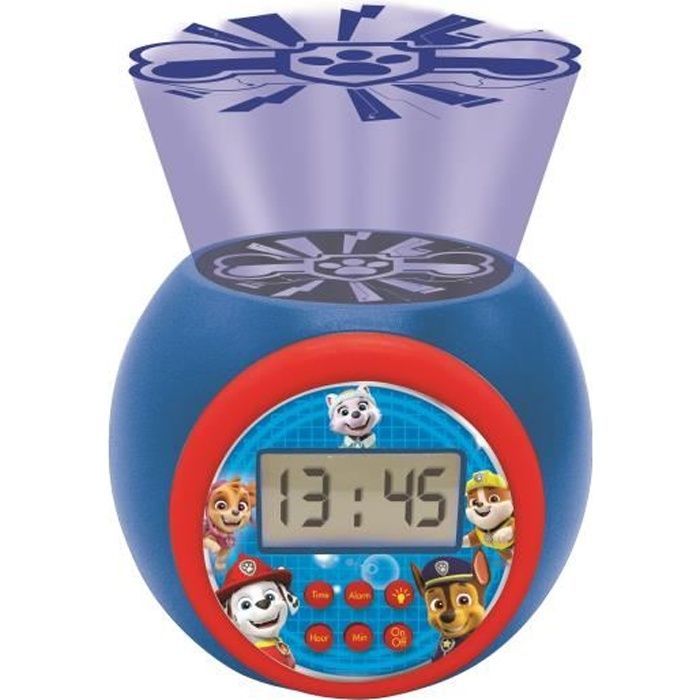 Lexibook - Réveil-projecteur PatPatrouille - Fonction Alarme et répétition Snooz - Veilleuse avec minuterie - Ecran LCD - Piles