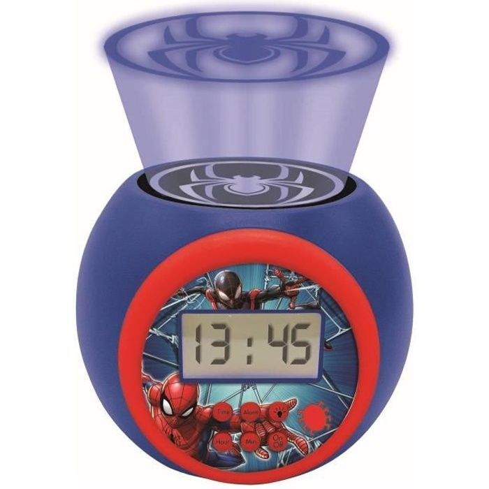 Lexibook - Réveil-projecteur Spiderman - Fonction Alarme et répétition Snooz - Veilleuse avec minuterie - Ecran LCD - Piles