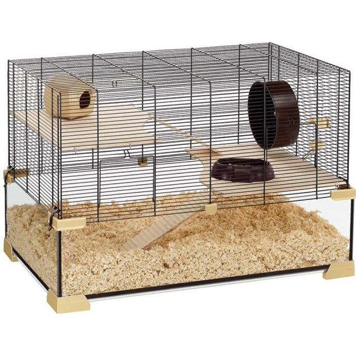 Comparer les prix de Ferplast Cage pour Hamsters et Souris KARAT 80 Petits Rongeurs, Deux étages avec Accessoires, en Verre et Métal