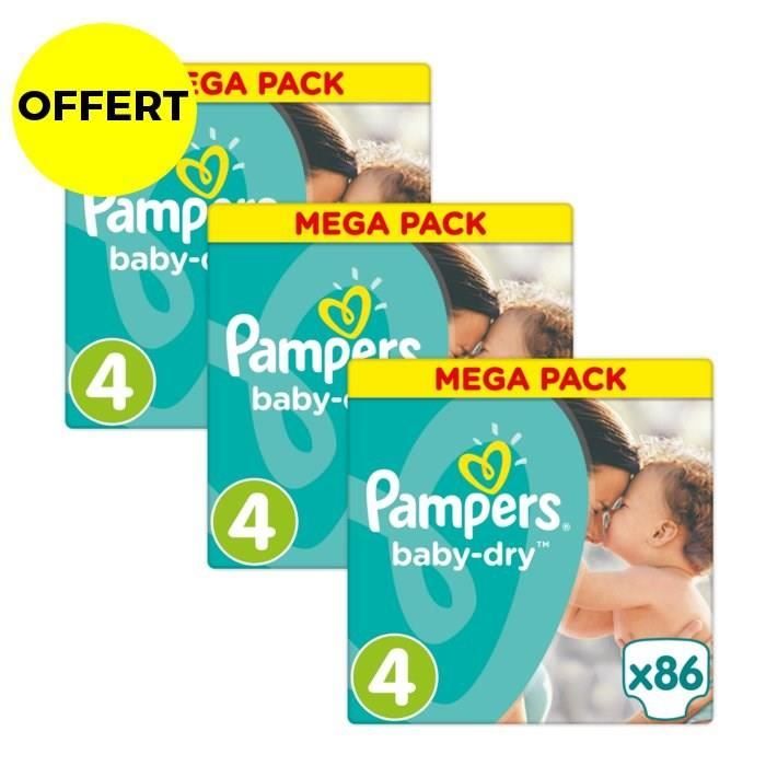 PAMPERS Baby Dry Taille 4 8 à 16 kg 258 couches Format Mega x3