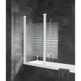 Pare-baignoire pivotant, décor rayures horizontales,114 x 140 cm, 2 volets, profilé blanc, Komfort, Schulte-0