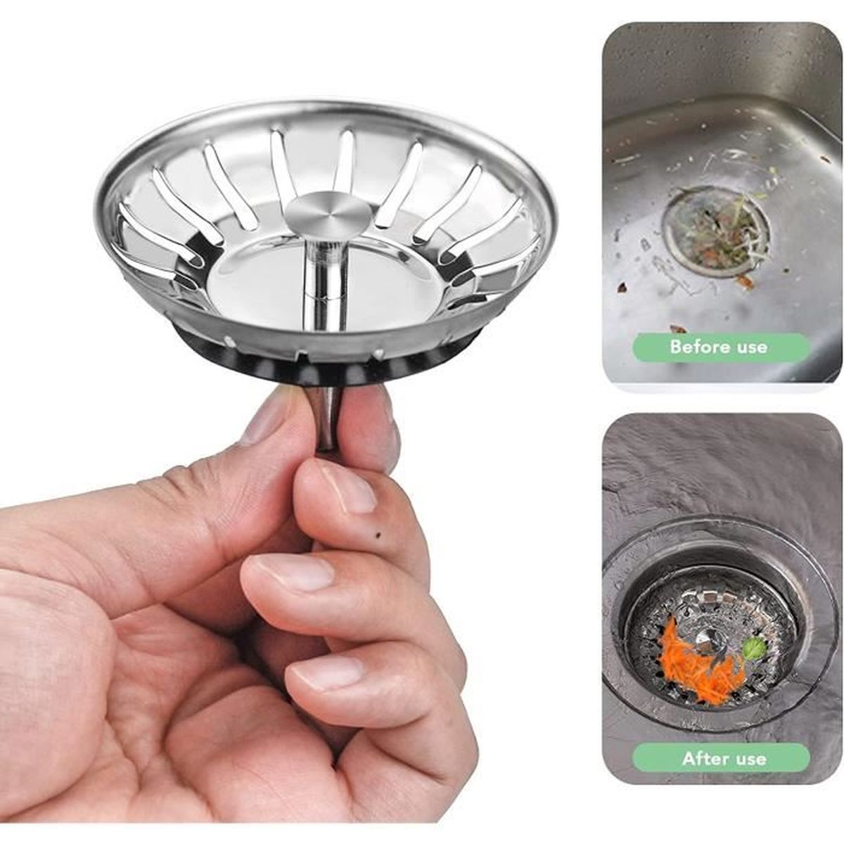 Filtre Et Bouchon Évier Cuisine 3 En 1 En Acier Inoxydable - Protection Anti-Colmatage Et Prévention Des Odeurs, Installation Facile, Compatible Avec Trou D'Évier 75-86mm