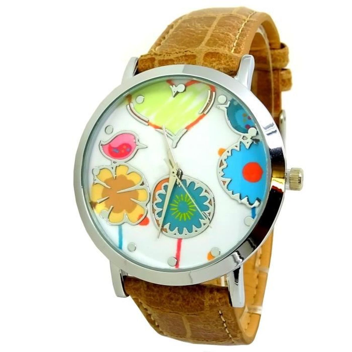 Montre - Cuir beige & doré - Cadran imprimé végétal - 36 mm main image 0
