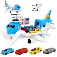 Avions Jouets Transporteur Ensemble avec 4 Voitures , 1 pièces Hélicoptère Jouet et 1 Bricolage Autocollants Cadeau pour 3-12 Ans