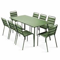 Ensemble table de jardin et 8 chaises - OVIALA - Palavas - Vert Cactus - Acier