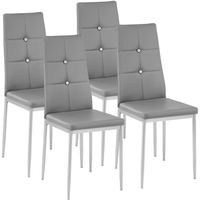 TECTAKE Ensemble 4 chaises de salle à manger JULIEN Rembourré avec revêtement aspect cuir - Gris