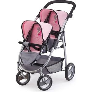 LANDAU - POUSSETTE Poussette Landau Jumeaux pour Poupée - BAYER DESIGN - Gris/Rose - Fille - A partir de 3 ans