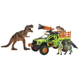 VOITURE - CAMION Dickie - Chasseur de dinosaures - Véhicule + Treuil + figurine articulée et 3 dinosaures - Sons et lumières