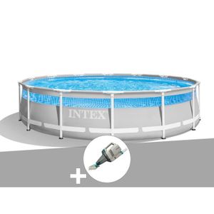 PISCINE Kit piscine tubulaire Intex Prism Frame Clearview ronde 4,27 x 1,07 m + Aspirateur 4,27m x 4,27m x 1,07m Gris