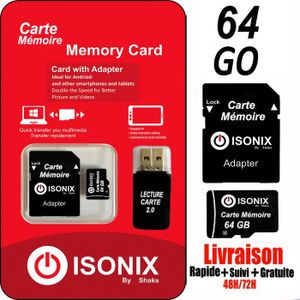 CARTE MÉMOIRE ISONIX Carte Mémoire Micro-sd 64 go Micro SDHC/SDX