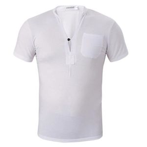 POLO Polo Homme uni col standup Polo Hommes poche unique-Blanc