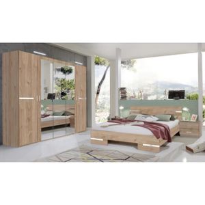 Chambre à Coucher Rustique Complète - Lit 140x190 + Commode + 2 Chevets - Bois Massif