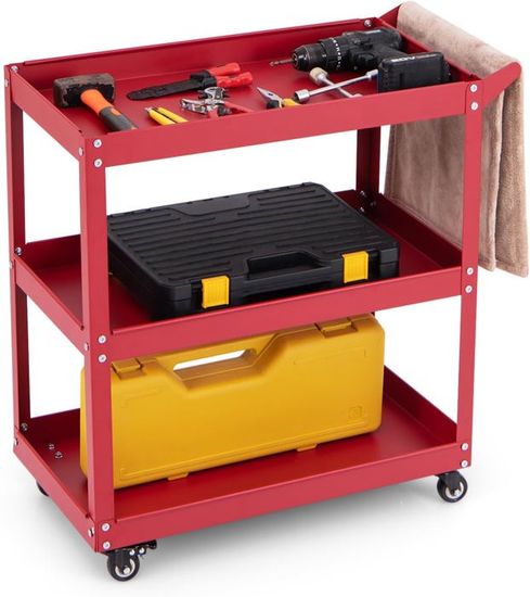 Chariot à Outils Domac Rouge 3 Étagères Avec Roues - Pratique Et Robuste