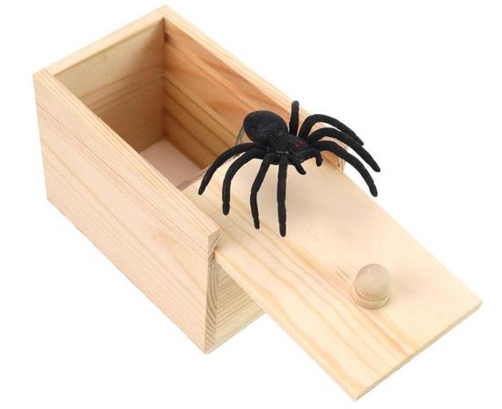 Boîte Farce Araignée Sauteuse - Effet Surprise Réaliste - En Bois Naturel Pour Halloween & Blagues