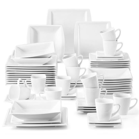 Malacasa Série Blance 60pcs Service de Table Porcelaine 12 Tasses 12 Sous-tasses 12 Assiettes à Dessert 12 Creuses 12 Plates