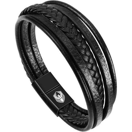 Bracelet Homme Cuir Avec Fermeture Magnétique Acier Inoxydable - Boîte Cadeau Incluse, Idée Cadeau Pour Hommes