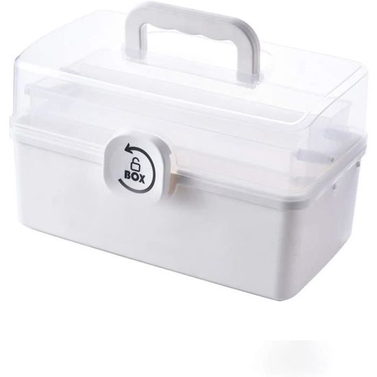 Boîte Rangement Médicaments Boîte à Pharmacie MAPILLE 2 Niveaux 32x22x17cm - Transparente Avec Étiquettes, Portable Boîte à Médicaments Mapille 2 Niveaux 32x22x17cm