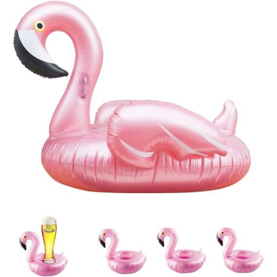 Bouée Piscine Flamant Rose - Anneau Flotteur Gonflable - Lumières Solaires - PVC - Adulte