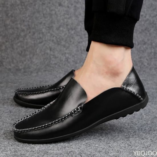 Mocassins Homme AY Cuir Veritable Souple Noir Noir Cdiscount Chaussures