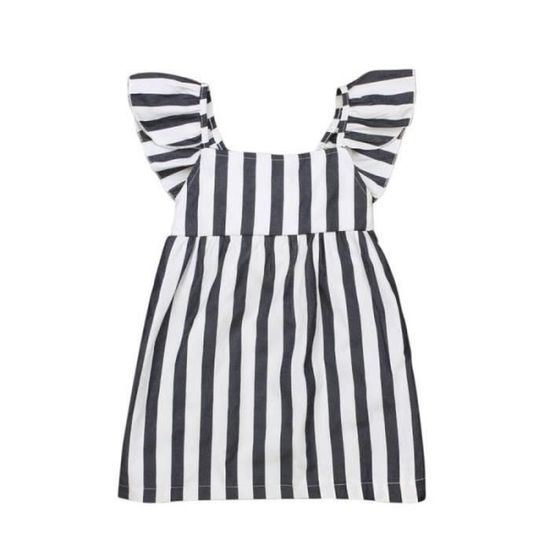 Robe T-shirt Fille Monsoon 11-12 Ans - Rayures Noires Manches Longues Col Rond - Occasion