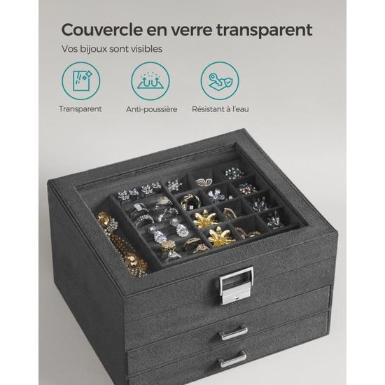 Boîte à Bijoux Coffret 3 Compartiments En Velours - Neuf Avec Étiquettes - Organisation Rangement