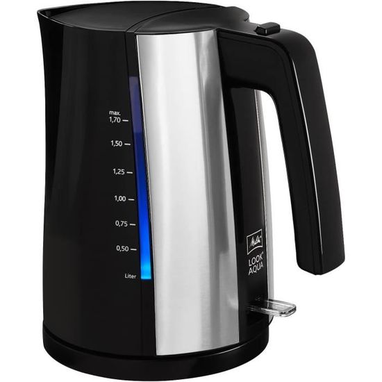 MELITTA - Bollitore elettrico Look Aqua 1026-02 BK SST, con spegnimento automatico, elemento riscaldante nascosto e protezione da surriscaldamento, 1,7 l, 2400 W