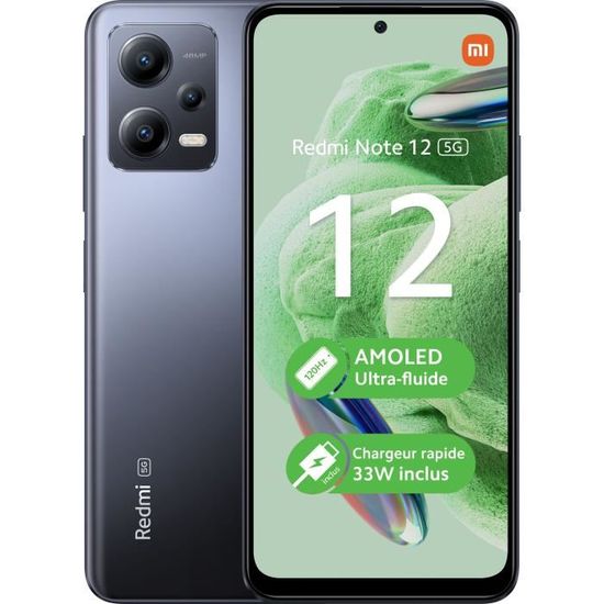 Smartphone XIAOMI Redmi Note 12 5G - 128Go - Gris - Lecteur d'empreintes digitales