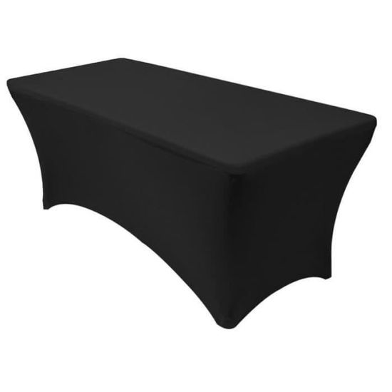 BL16427-8FT Housse de table rectangulaire Noir, Nappe en polyester stretch ajustée, à bords ourlés, soirée banquet de mariage