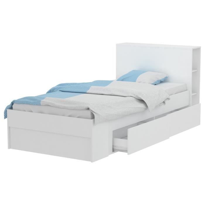 Oxygene Lit Enfant Contemporain Blanc Perle L 90 X L 190 Cm