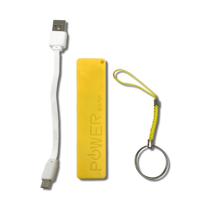 H-basics Powerbank 2000mAh Jaune - USB-C, USB, Mirco USB, Mini batterie externe portable Powerbank, pour smartphones