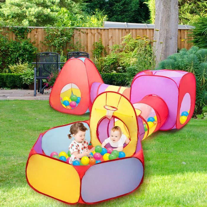 COSTWAY Tente Tunnel pour Enfants de 3 à 5 Ans, 200 Balles Marines, Tente de Jeu Intérieur et Extérieur, Sac de Transport Inclus