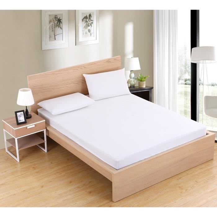 Drap Housse Couleur Unie 160 X 200 X 25 CM Blanc