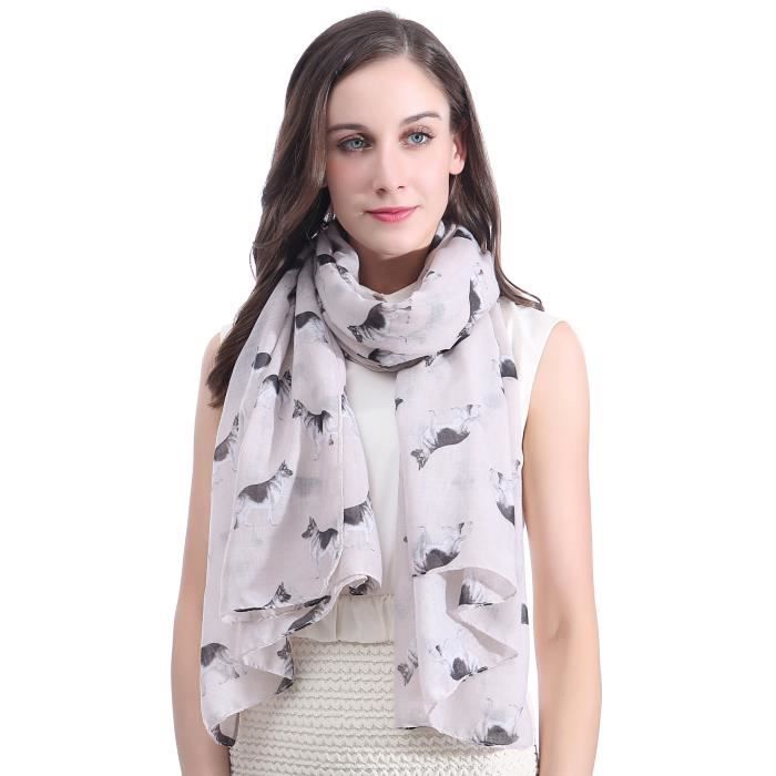 Écharpe Foulard pour Femme Imprimé Berger Allemand Chien - Beige