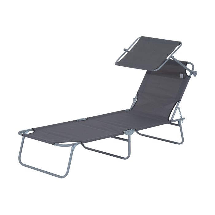 Transat bain de soleil pliable grand confort dossier et pare-soleil réglable multi-positions gris neuf 01GY