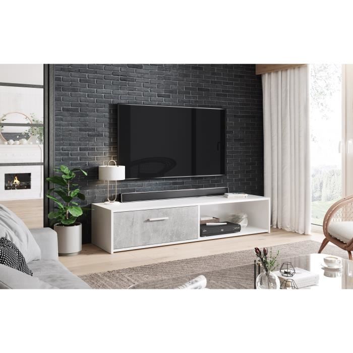 3xeLiving Meuble TV classique Ajsza, blanc / béton 140 cm