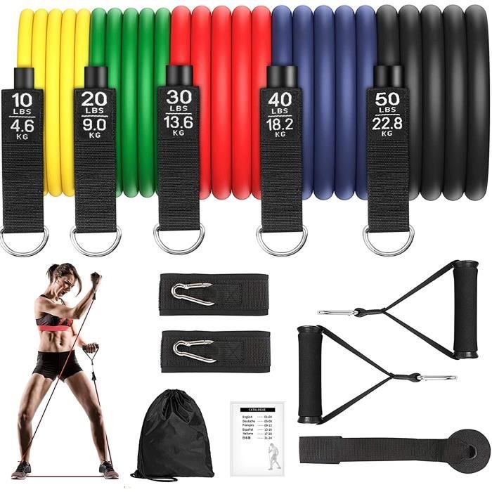 Bande de Resistance Set 12Pcs Bandes Elastique Musculation Tubes Latex 150Lbs avec Poignées Sangles de Pied et Ancrage de Porte Band
