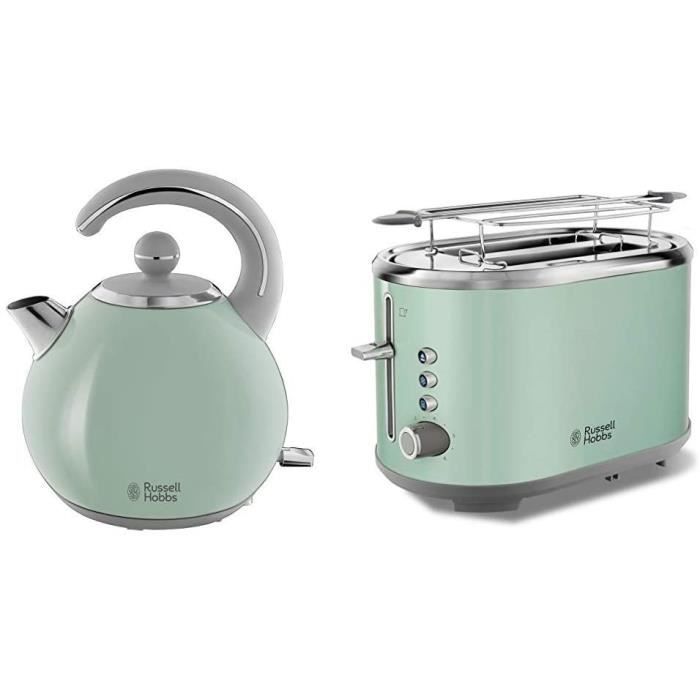 Russell Hobbs Set Petit Déjeuner Bouilloire et Grille Pain Toaster XL Bubble Vert - 25080-56 et 24404-70