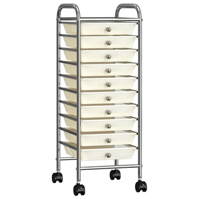 Chariot de rangement Meuble de rangement à roulettes - Desserte Billot mobile à 10 tiroirs Blanc Plastique
