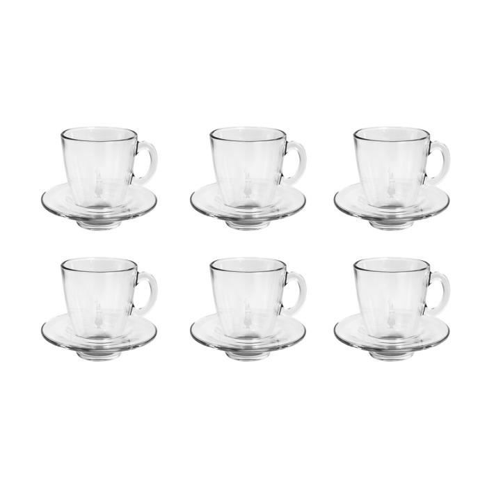 BIALETTI 6 tasses Expresso en verre 60ml transparent avec soucoupe